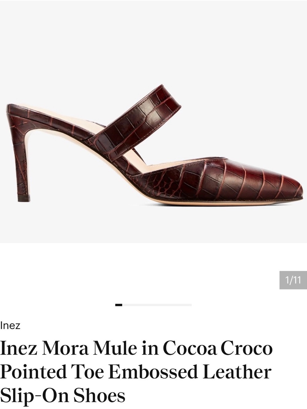 Inez Mora Pointed-Toe Mule in Cocoa Croco